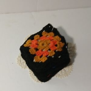 Handmade Crochet Coaster Set - Black and Orange